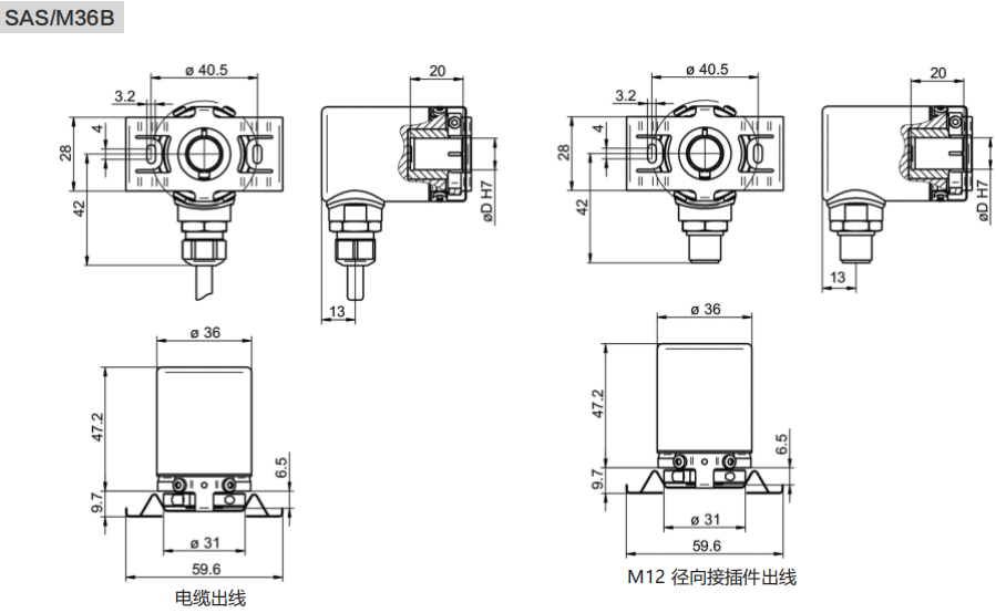 4-20MA, 0-20MA, 0-10V, 0-5V Industrial Absolute Encoder SAS/M36-Siwedi