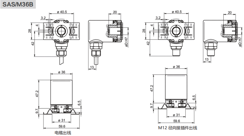 RS485, MODBUS-RTU Industrial Absolute Encoder SAS/M36 - Civiti