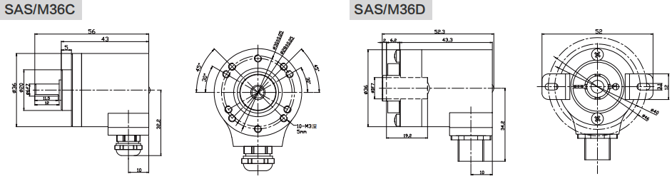 RS485, MODBUS-RTU Industrial Absolute Encoder SAS/M36 - Civiti