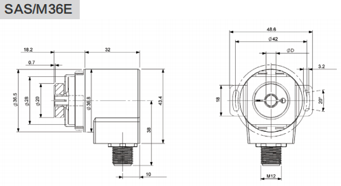 RS485, MODBUS-RTU Industrial Absolute Encoder SAS/M36 - Civiti